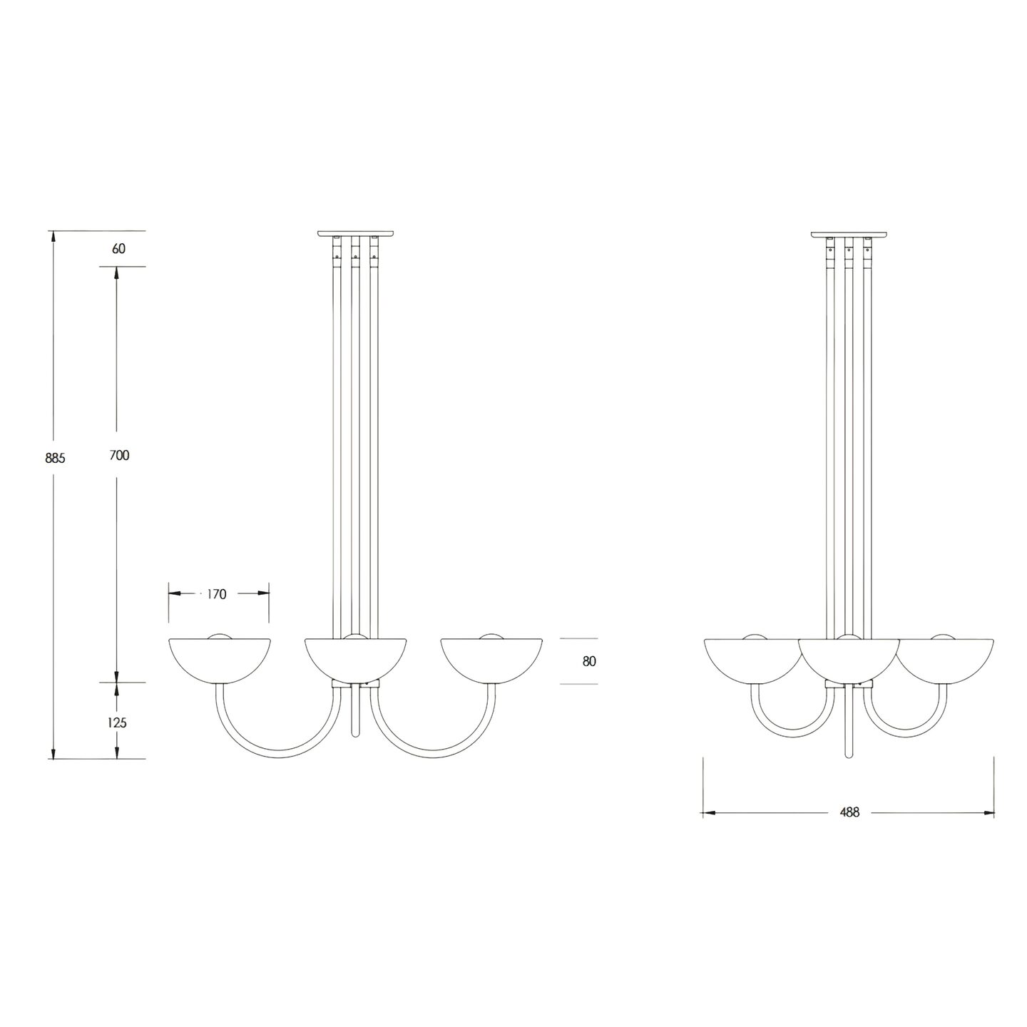 Aurelia Chandelier Narrow Cast Glass & Brushed Black